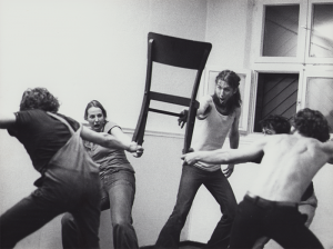 1977  - Demo Arbeitsweise FTM, W&ouml;rthstr 9 (Benno Ifland, Gaby Schmid, Werner Eckl, Peter Obrist, Kurt Bildstein)&copy;W Giesche